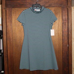 Free People Beach Blue Stripe Mock Neck Knit Short Sleeve Dress